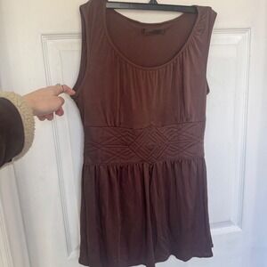 100% Silk Brown Sleeveless Top Boho Y2K Style